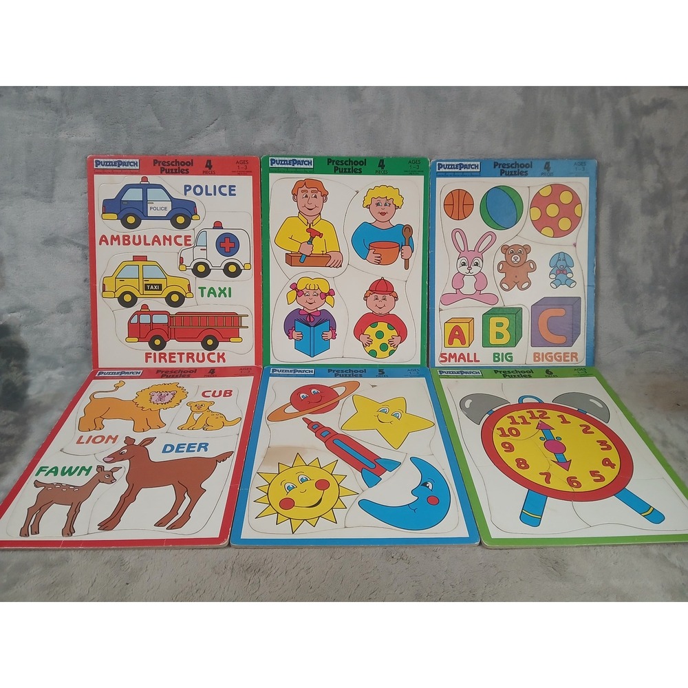 Vtg PuzzlePatch Preschool Puzzles Set of 6 Ages 1-3 Cardboard 1992 Made in USA